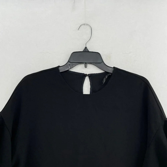 Zara Woman Blouse Women's M Black Ruffle Half Sleeves Round Neck Keyhole Back - Picture 6 of 11